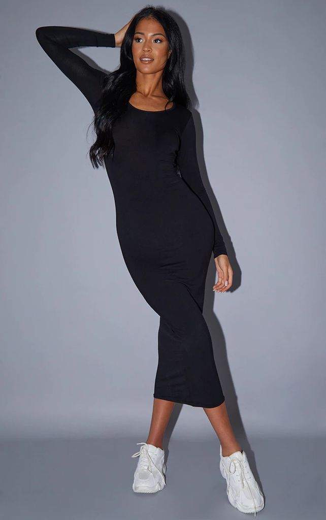 Tall Black Long Sleeve Jersey Maxi Dress, Black