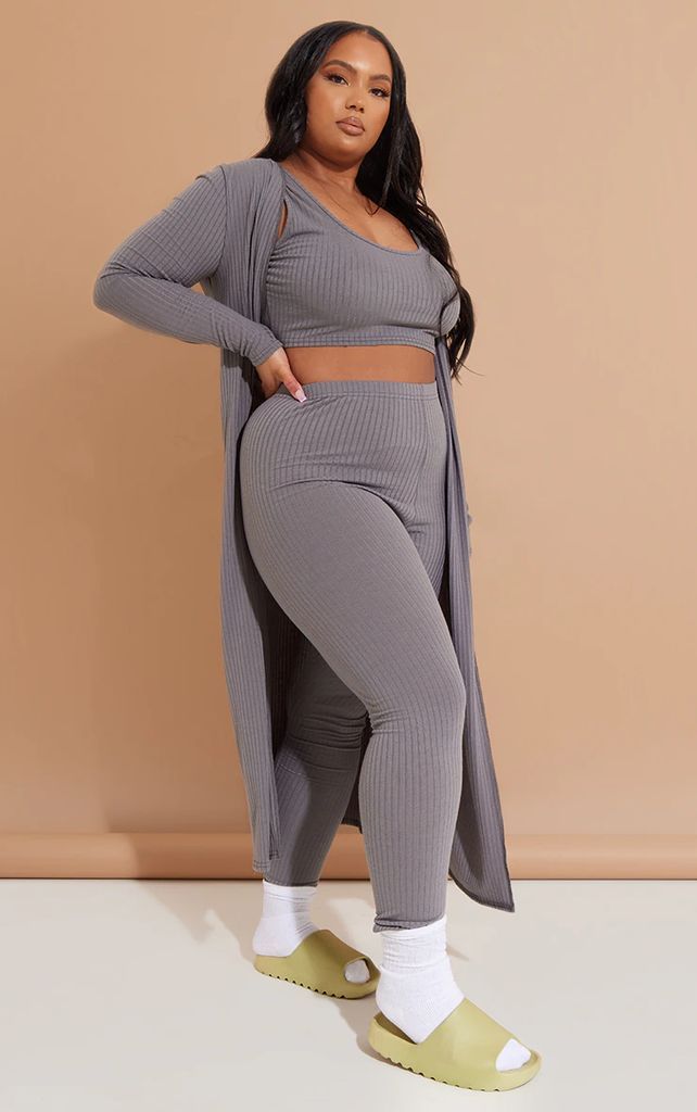 Plus Charcoal Knitted 3 Piece Legging Set, Grey