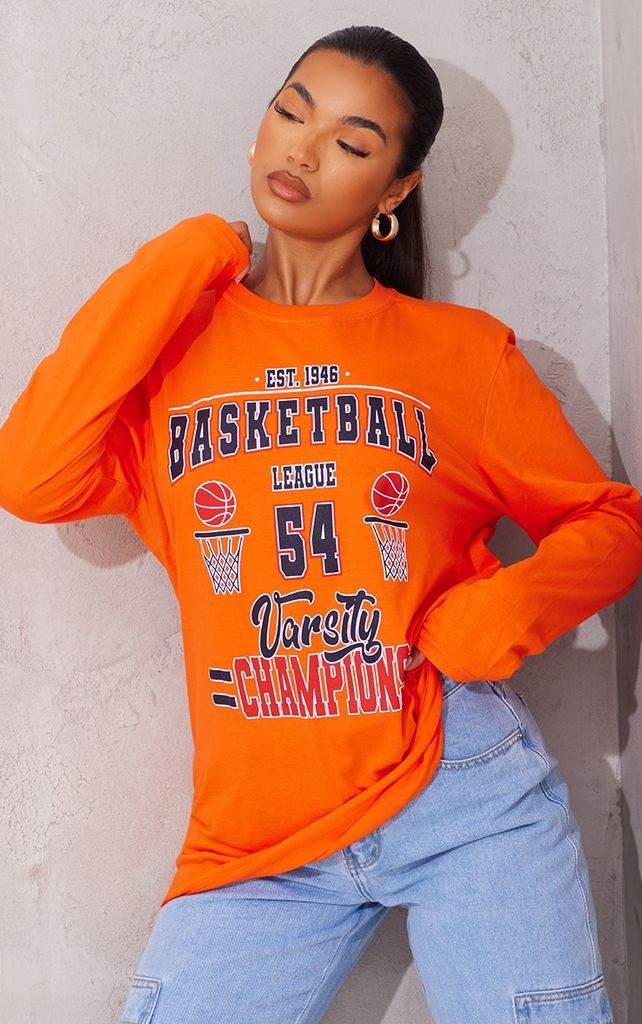 Orange New York Basketball Long Sleeve T Shirt, Orange
