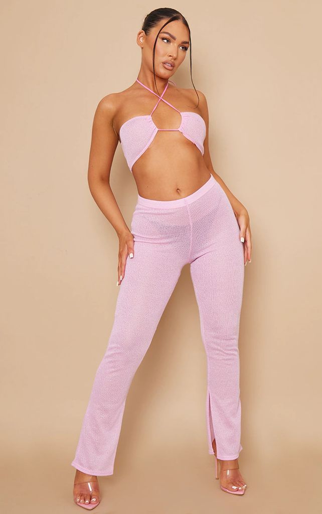 Lilac Knit Flare Trousers