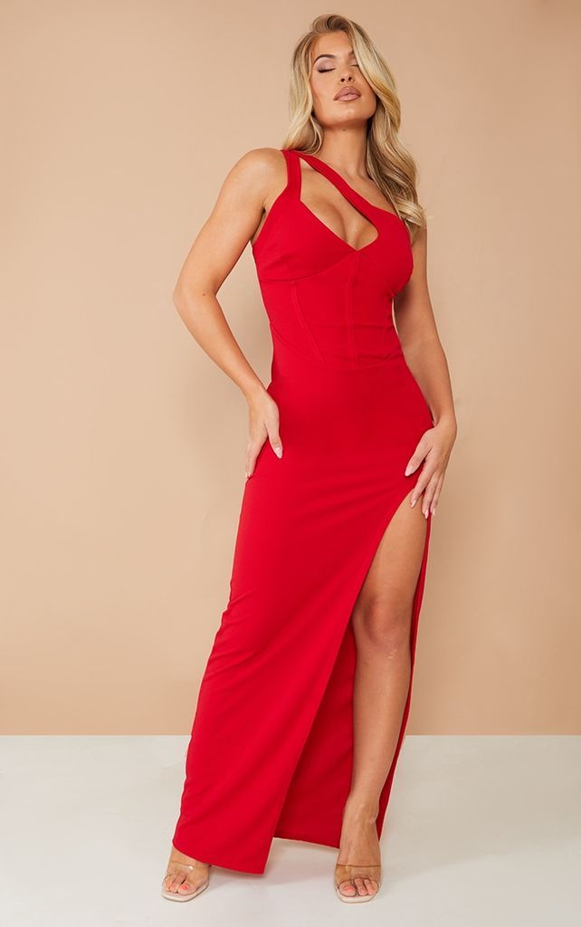 Red One Shoulder Cut Out Cup Detail Maxi Dress, Red