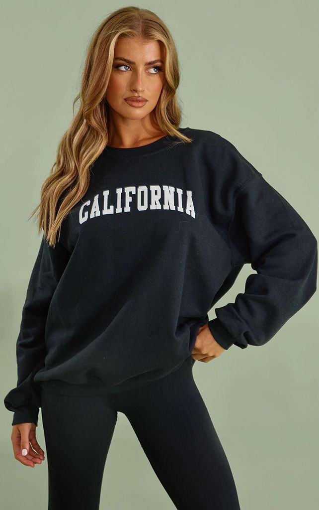 Black California Print Sweatshirt, Black