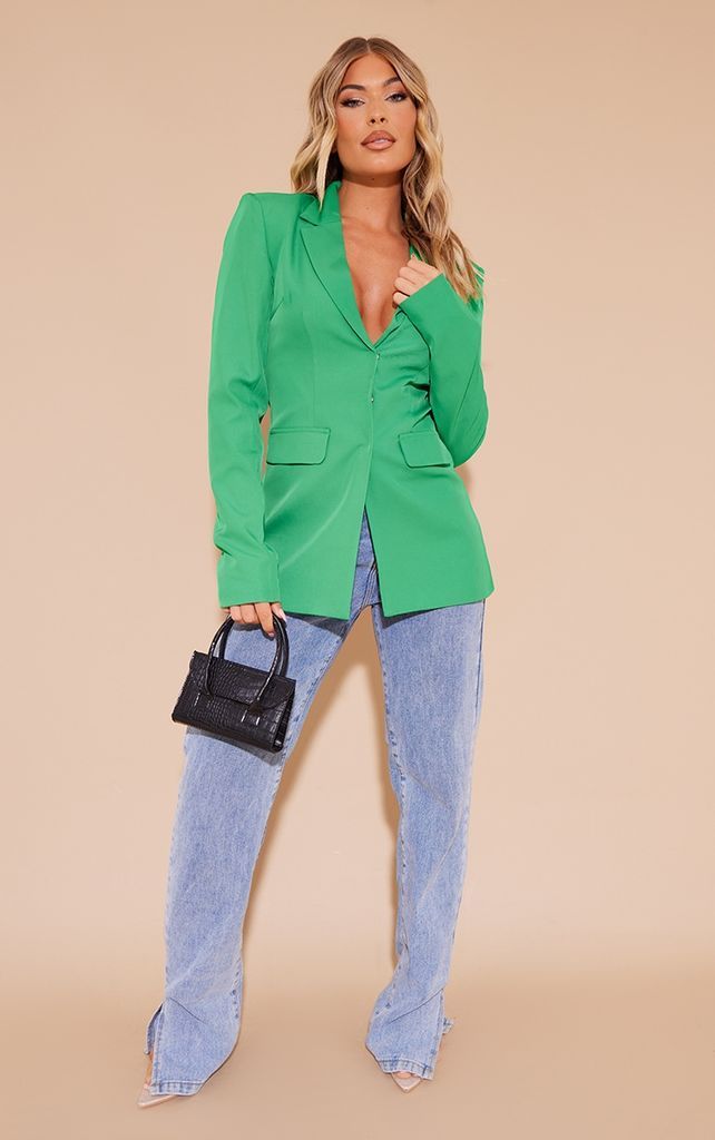 Green Concealed Fastening Fitted Blazer, Green