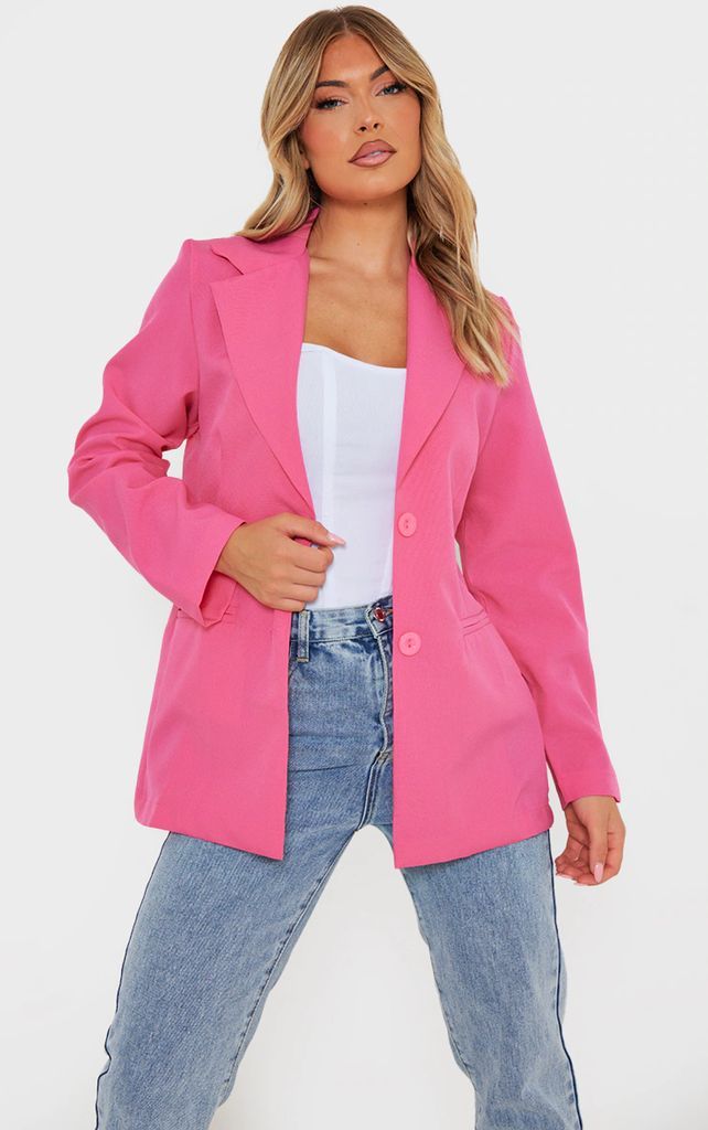 Hot Pink Fitted Structured Basic Blazer, Hot Pink