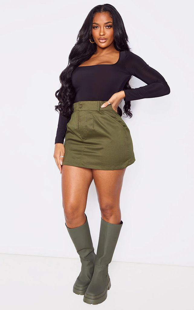 Shape Khaki Cargo Pocket Mini Skirt, Green