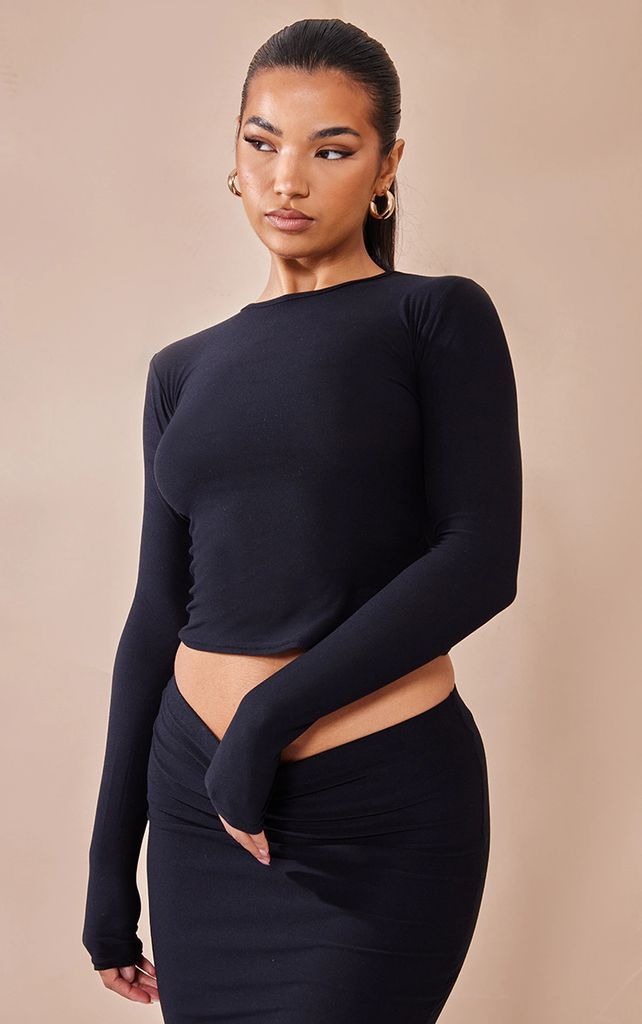 Black Soft Touch Long Sleeve Top, Black