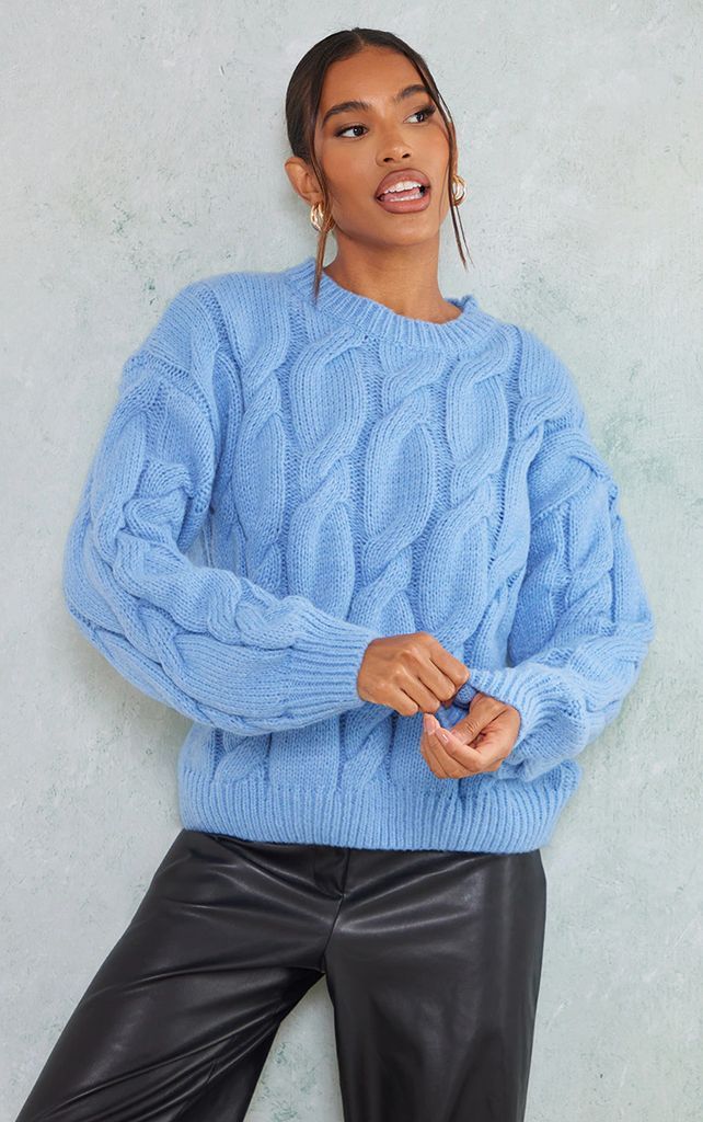 Bright Blue Chunky Cable Knit Jumper, Bright Blue