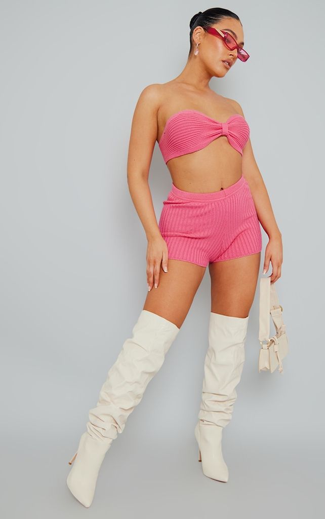 Pink Rib Knit Booty Shorts