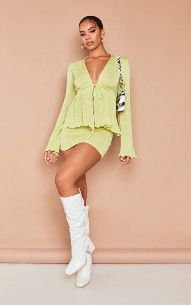 Lime Filagree Knit Mini Skirt
