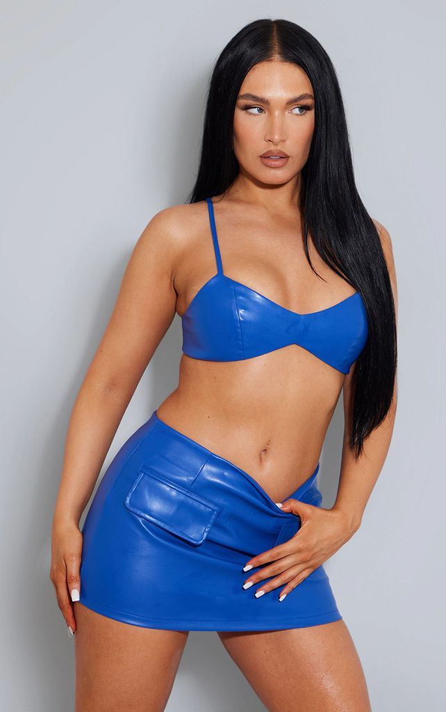 Bright Blue Faux Leather Strappy Triangle Bralet