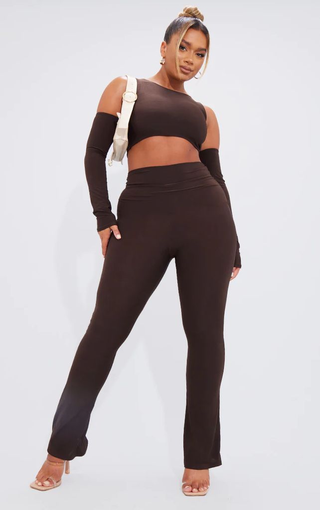 Shape Chocolate Brown Extreme Fold Over Fit Flare Trousers