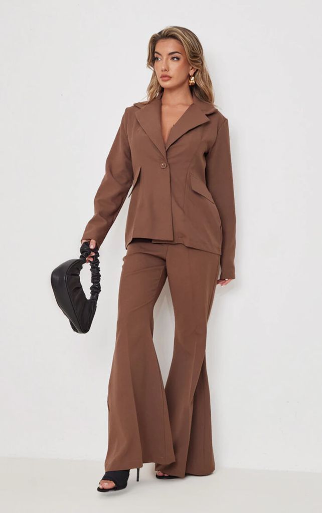 Brown Woven Tailored Extreme Flared Trousers