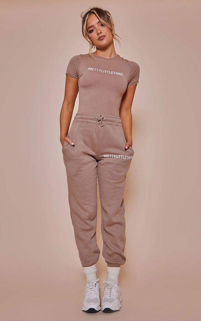 Logo Toffee High Waisted Cuffed Joggers, Brown