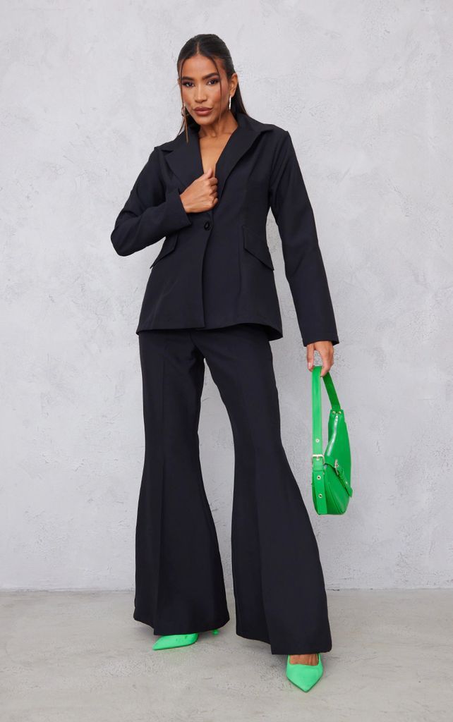 Black Woven Tailored Extreme Flared Trousers
