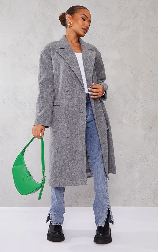 Petite Grey Marl Oversized Wool Blend Midi Coat