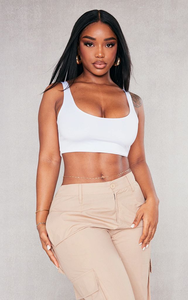Shape White Slinky Square Neck Crop Top, White