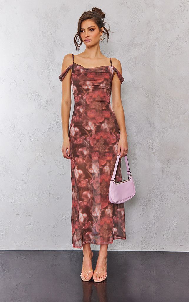 Tall Pink Floral Cowl Neck Maxi Dress, Pink