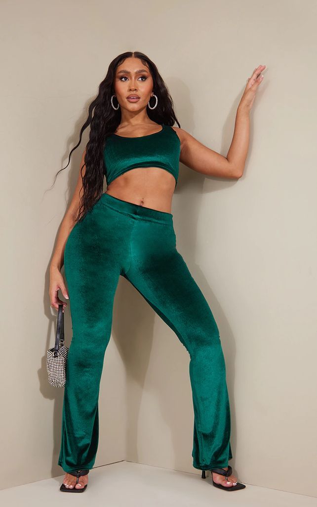Shape Emerald Green Velvet Fit Flare Trousers