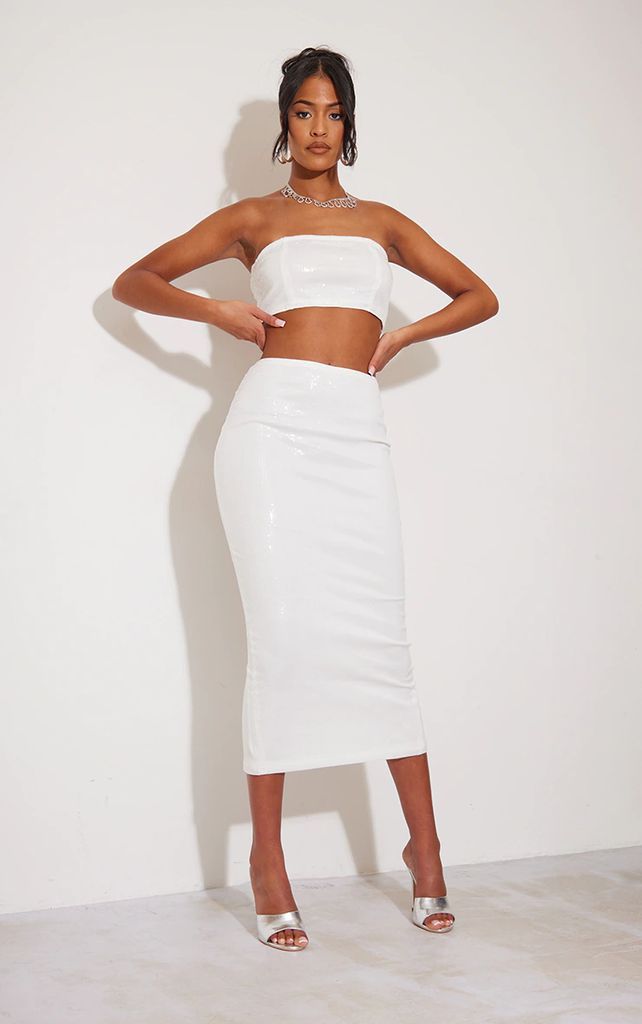 Tall Cream Sequin Midaxi Skirt