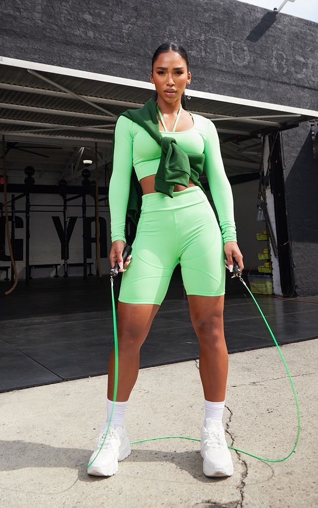 Bright Green Sport Sculpt Luxe Panel Detail Shorts, Bright Green