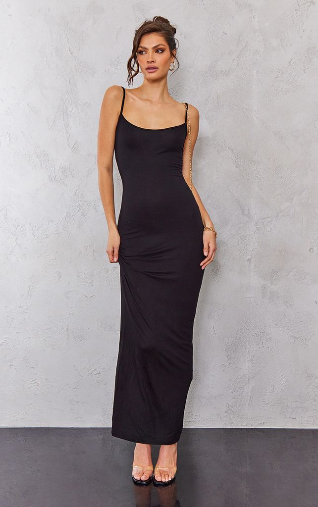 Tall Black Jersey Strappy Maxi Dress, Black