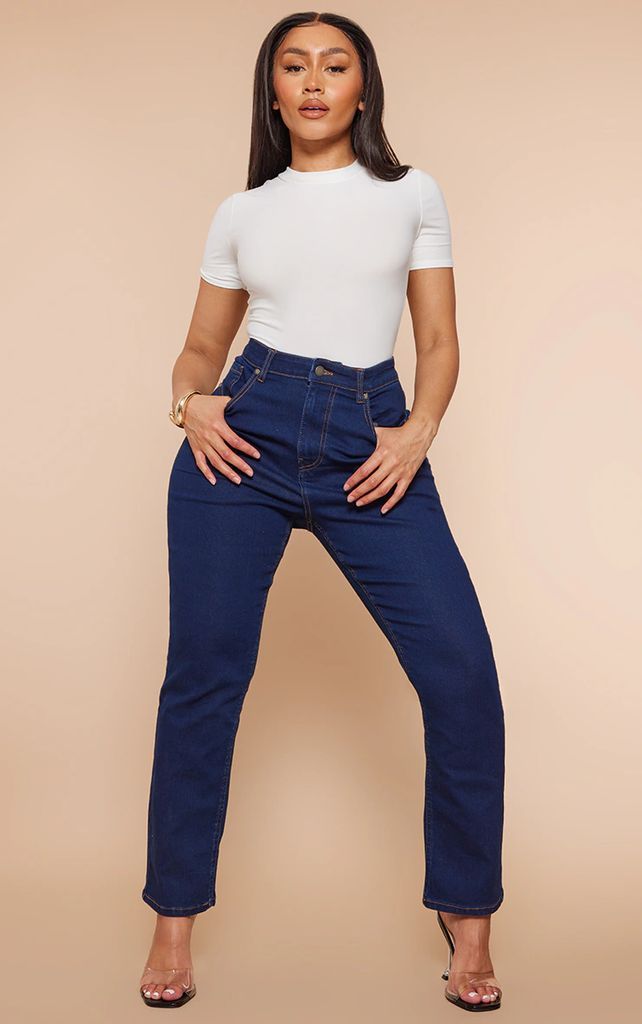 Shape Mid Blue Wash High Waisted Super Stretch Denim Jeans, Mid Blue Wash
