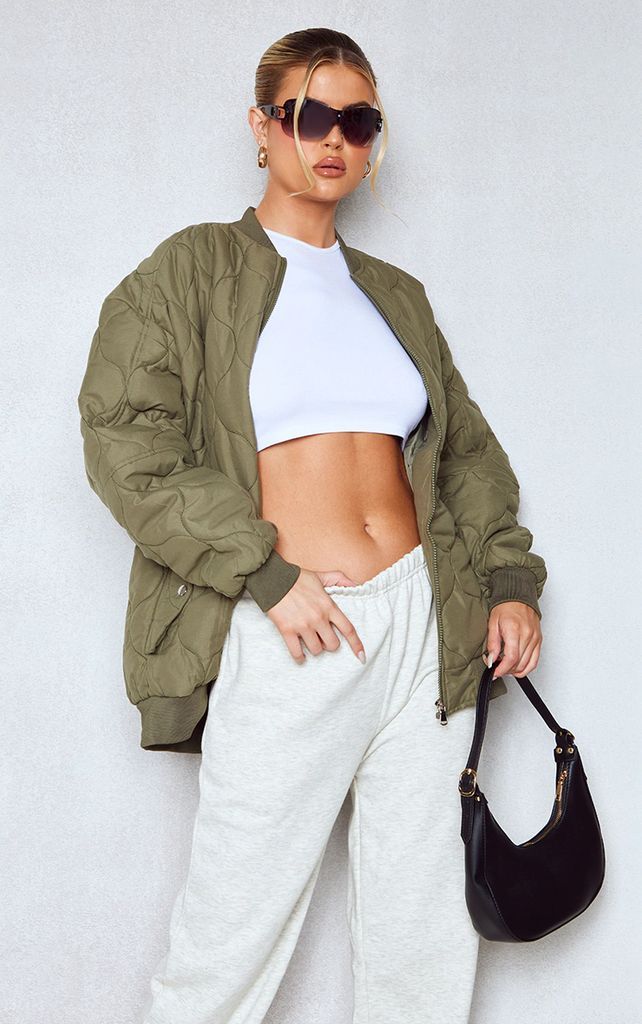 Tall Khaki Quilted Bomber Jacket