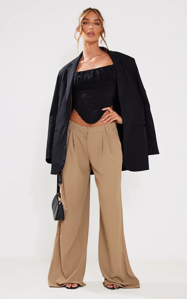 Taupe Woven Low Rise Wide Leg Trousers
