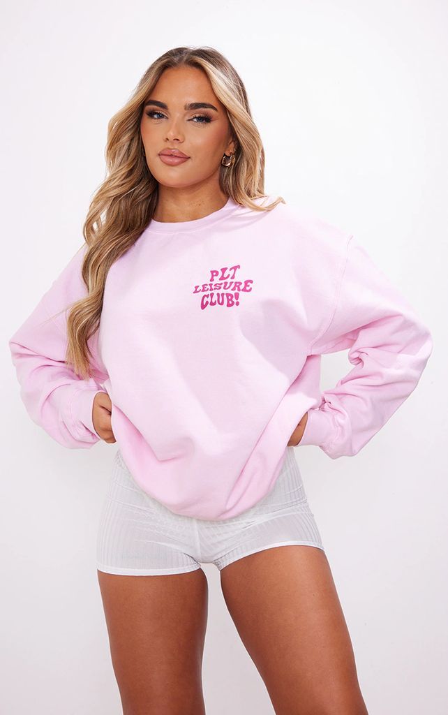 Pink Leisure Club Front And Back Print Sweatshirt, Pink