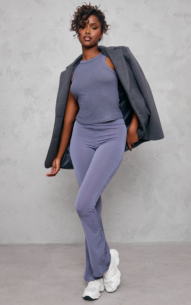 Charcoal Grey Soft Touch Thick Waistband Flare Trousers