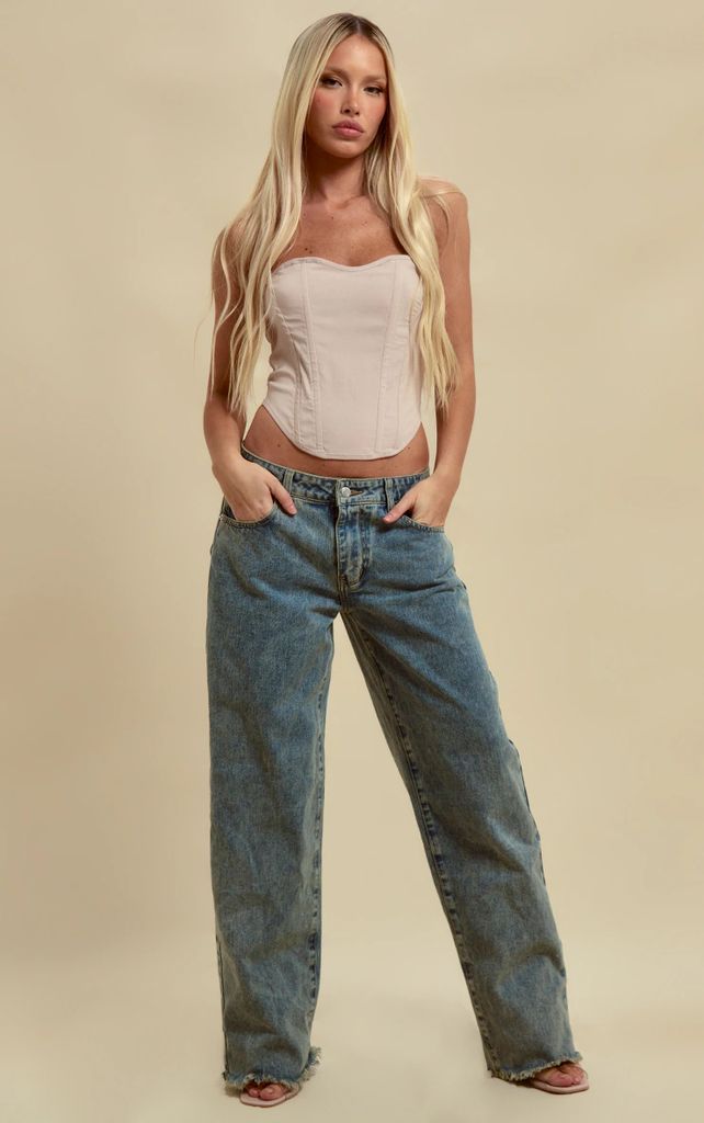 Vintage Wash Frayed Hem Boyfriend Jeans, Vintage Wash