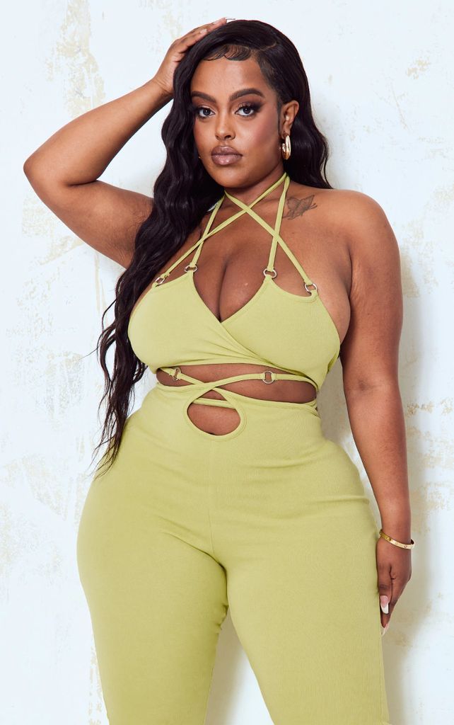 Plus Lime Ring Detail Strappy Crop Top