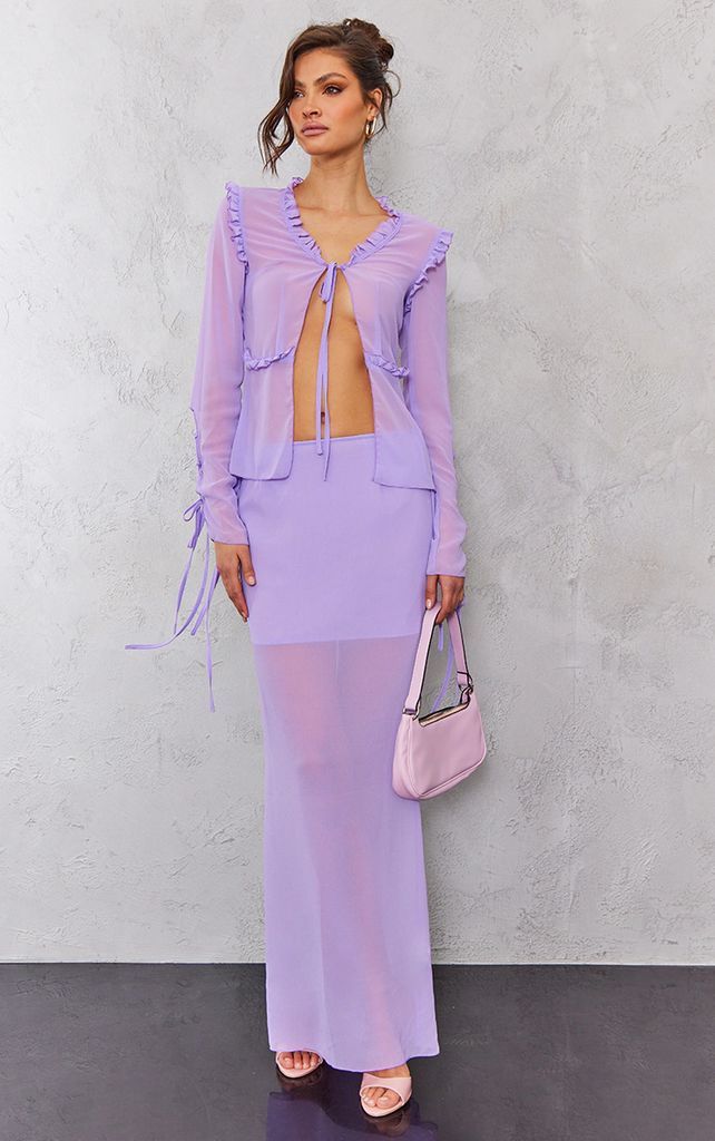 Tall Lilac Mesh Maxi Skirt, Purple