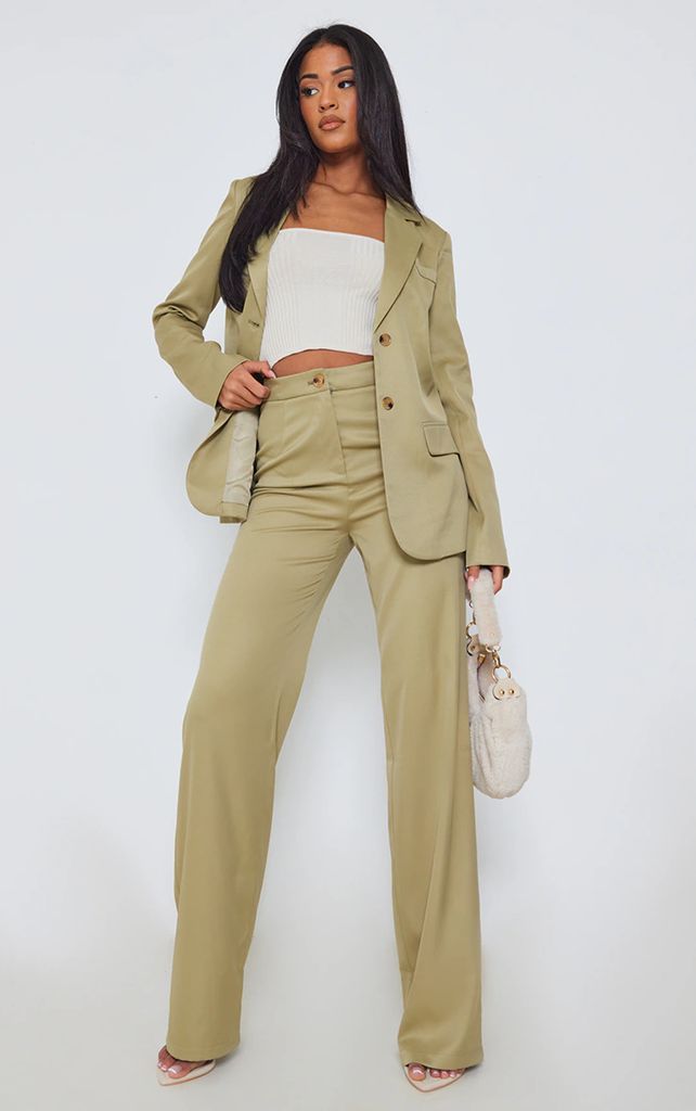 Tall Sage Green Tailored Wide Leg Trousers, Sage Green