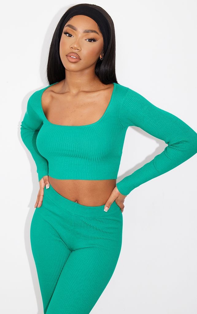 Bright Green Scoop Neck Long Sleeve Knit Top