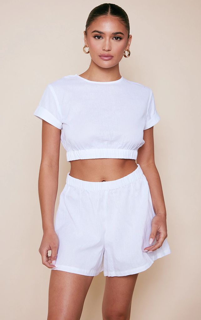 White Cotton Short Sleeve Ultra Crop Top, White