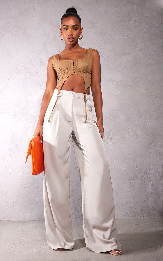 Light Grey Woven Tailored Wide Leg Trousers