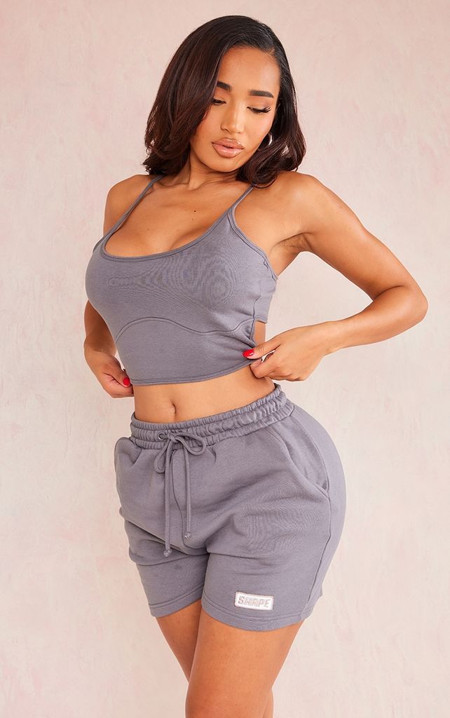 Shape Charcoal Grey Strappy Tie Back Crop Top, Charcoal Grey
