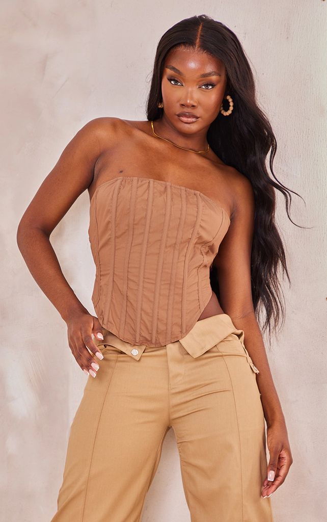 Tall Taupe Tie Back Corset Top, Brown