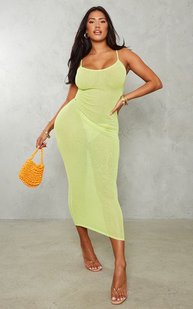 Shape Lime Sheer Strappy Maxi Dress, Green
