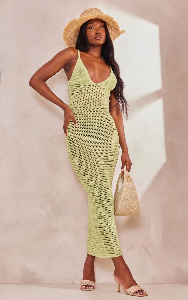 Tall Olive Strappy Knitted Maxi Dress, Green