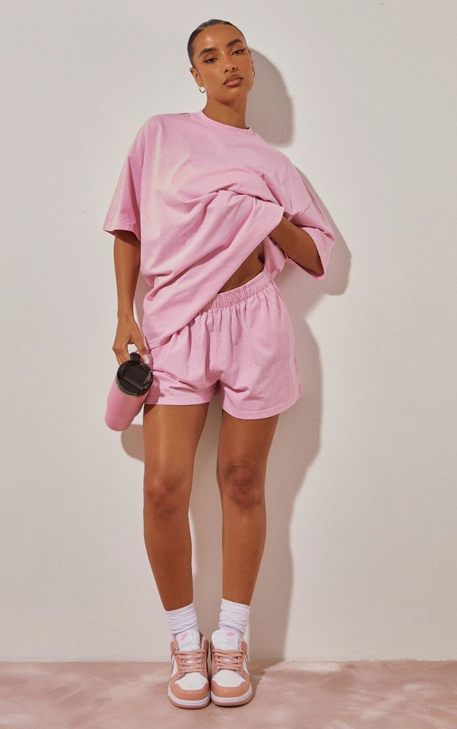 Candy Pink Cotton Oversized Boxy Shorts, Pink