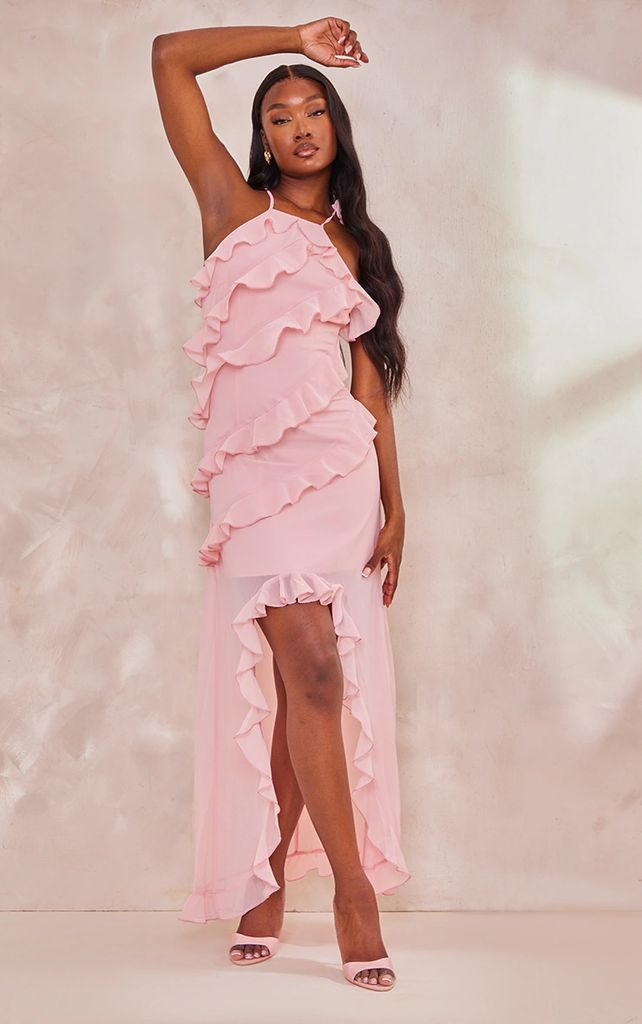 Tall Baby Pink Strappy Frilled Maxi Dress, Pink