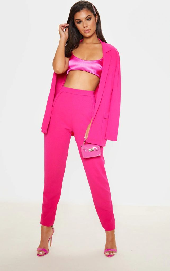Pink Cigarette Crepe Trousers, Hot Pink