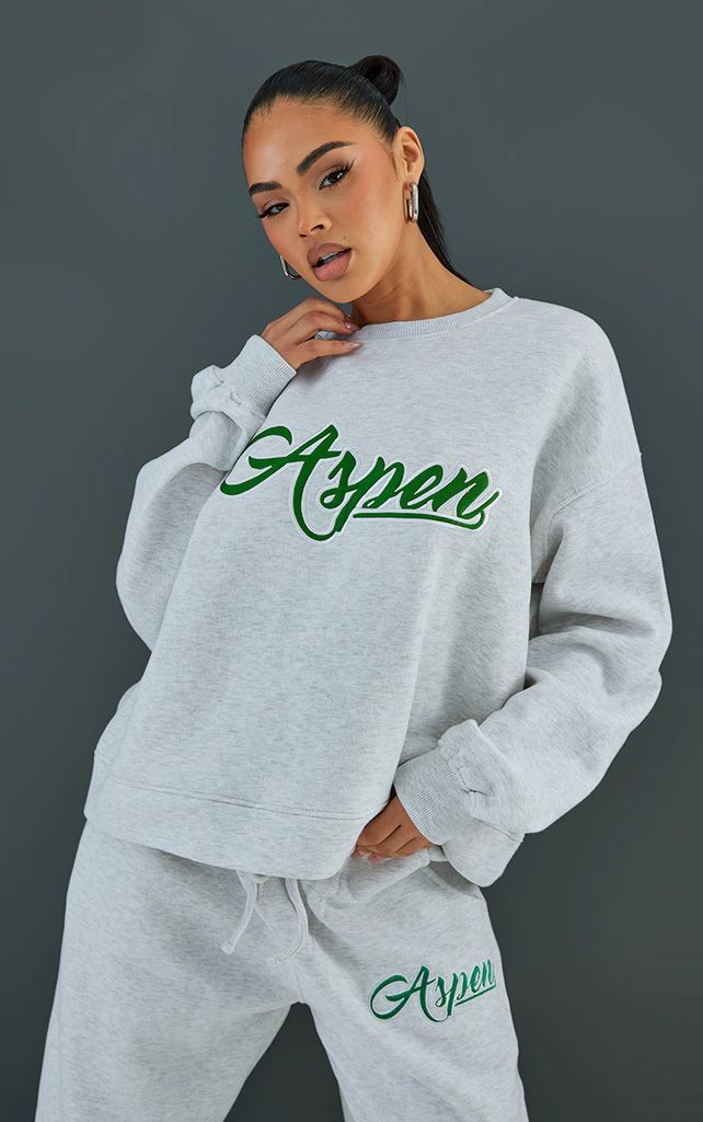 Ash Grey Aspen Borg Applique Oversized Sweatshirt