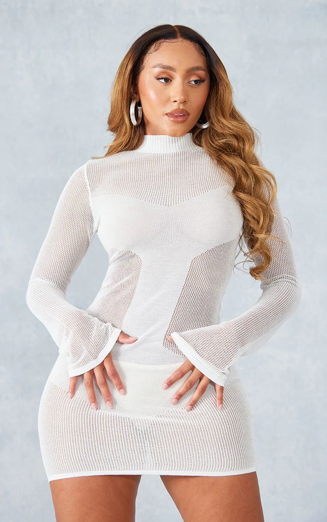 Shape White Knit Panel Detail Bodycon Dress, White