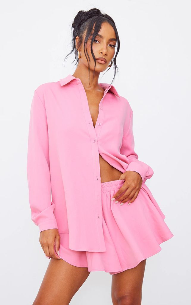 Candy Pink Long Sleeve Oversized Shirt, Pink