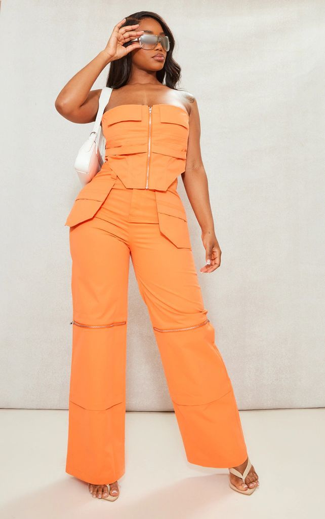 Shape Orange Woven Zip Detail Trousers, Orange