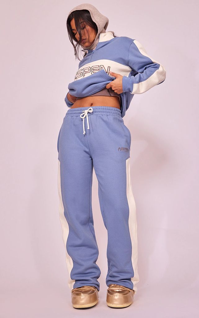 Baby Blue Aspen Embroidered Paneled Oversized Wide Leg Trousers