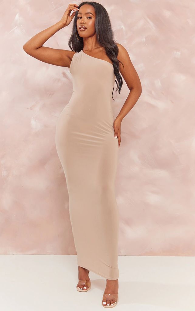 Shape Stone Slinky One Shoulder Maxi Dress, White